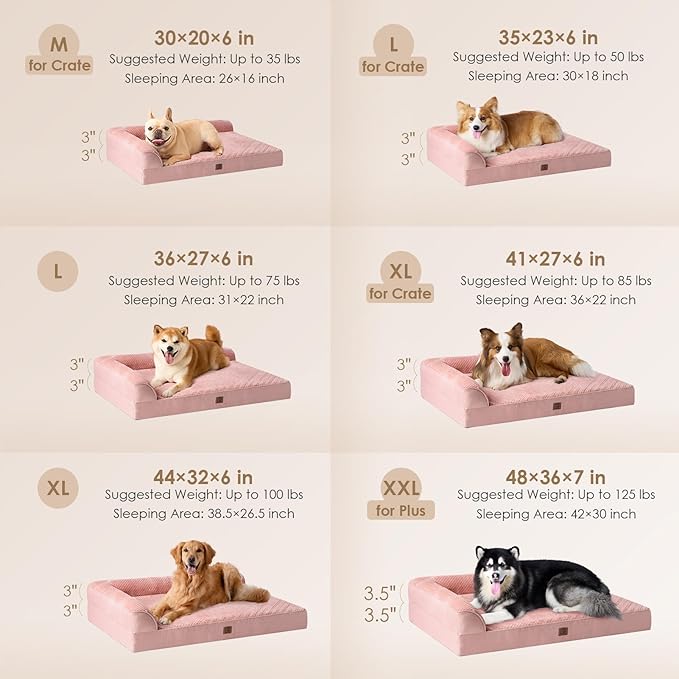 EHEYCIGA Memory Foam Dog Bed XXL, Giant Dog Bed Orthopedic with Washable Removable Cover, Waterproof Pet Bed Couch for Jumbo Dogs, 48x36x7 Inches, Pink