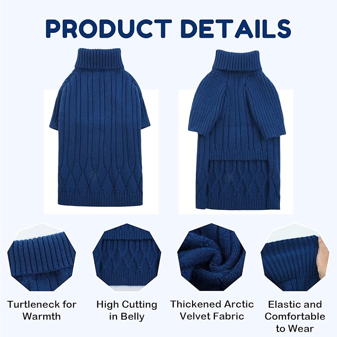 Large Breed Dog Sweaters, Warm Winter Fall Dog Sweaters for Dog Girls Boys, Turtleneck Dog Knitwear, Doggie Christmas Sweater, Pet Sweatshirt Clothes Outfit Knit St. Bernard (Blue XXXXXL)