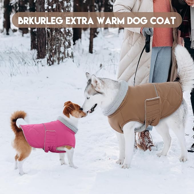 BRKURLEG Dog Winter Coat, Warm Dog Jackets for Small and Medium Large Dogs, Reflective Adjustable Pet Cold Weather Coats, Waterproof Windproof Dogs Snow Jacket Clothes Warm Vest (M, Khaki)