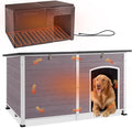 GUTINNEEN Heated Dog House Outdoor 59.1" Exra Large Dog Kennel with Metal Frame Insulated Dog Crate Cage for Large Dogs Outside with Heater and Insulated Liner, Grey