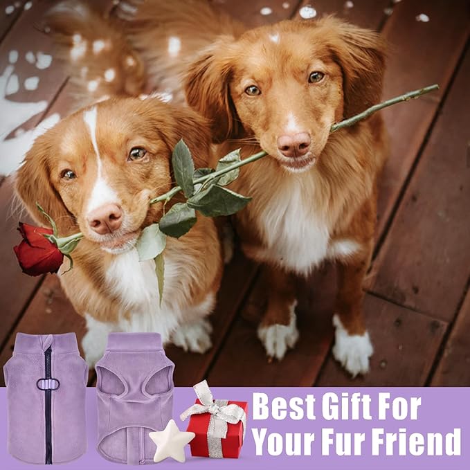 Idepet Dog Fleece Vest Sweater Zip Up Warm Pullover Dogs Jacket with D-Ring Leash Winter Cold Weater Coat Pet Sweatershirt Clothes Hoodie for Small Medium Dogs Boy Girl (Purple, S)