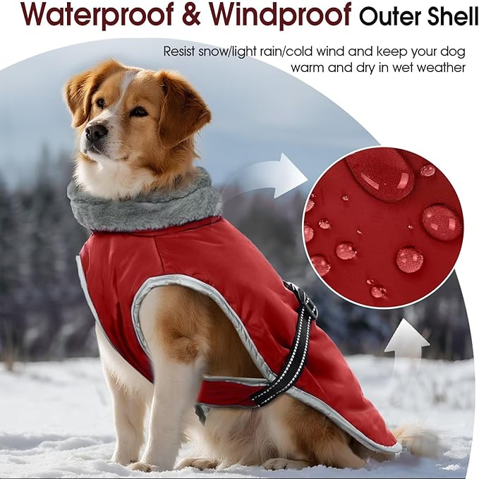 Warm Dog Coat Reflective Jacket,Size S Waterproof Winter Coat Turtleneck Dog Clothes for Cold Weather,Thick Fleece Snowsuit Christmas Vest for Small Dogs,Thermal Cold Weather Coats,Red,S