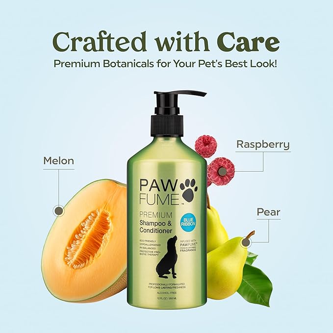 PAWFUME Dog Shampoo and Conditioner, Blue Ribbon, 1-Pack – Nourish & Detangle for a Silky Soft Coat – Probiotic, Deep-Cleaning, pH-Balanced Formula – Puppy Shampoo and Conditioner for All Breeds