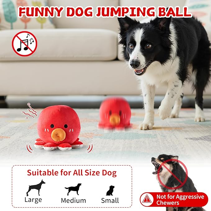 Interactive Dog Octopus Toy, Rechargeable Jumping Plush Toy with Motion Activation for Small Large Dogs, Move Bouncing Ball for Pets Keep Busy Reduce Boredom, No Loud Music (Octopus)