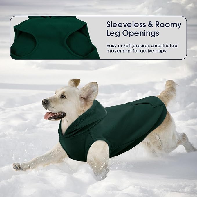 IECOii Warm Dog Hoodie for Large Dogs, Extra Large Dog Hoodie Fleece Vest with Leash Hole & Pocket, Big Dogs Sweatshirt for Giant Breed, Pullover Sleeveless Great Dane Sweater, Green, 4XL