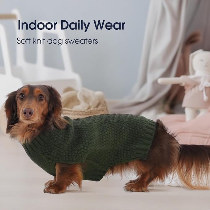 IECOii Dog Sweater,Dog Sweaters for Medium Dogs Girl and Boy,Thermal Knitted Dog Christmas Sweater for Cold Weather,Small Medium Dog Sweaters for Christmas Outfits,Pug,Dachshund Sweaters,Army-Green-M