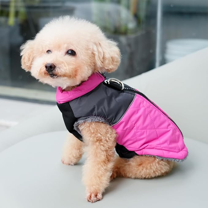 Warm Fleece Dog Coats for Large Dogs,D-Rings Waterproof Puppy Jacket for Cold Winter,Pink XXXL