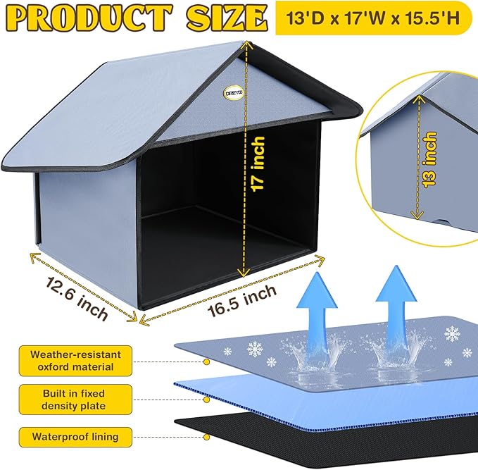 Dreyoo 1 Pack Outdoor Cat Feeding Station for Food & Water, Weatherproof Outdoor Kitty Dining Room Cat Shelter for Stray, Feral Cats and Community Cats, 13”d x 17”w x 15.5'h (Dusty Blue)