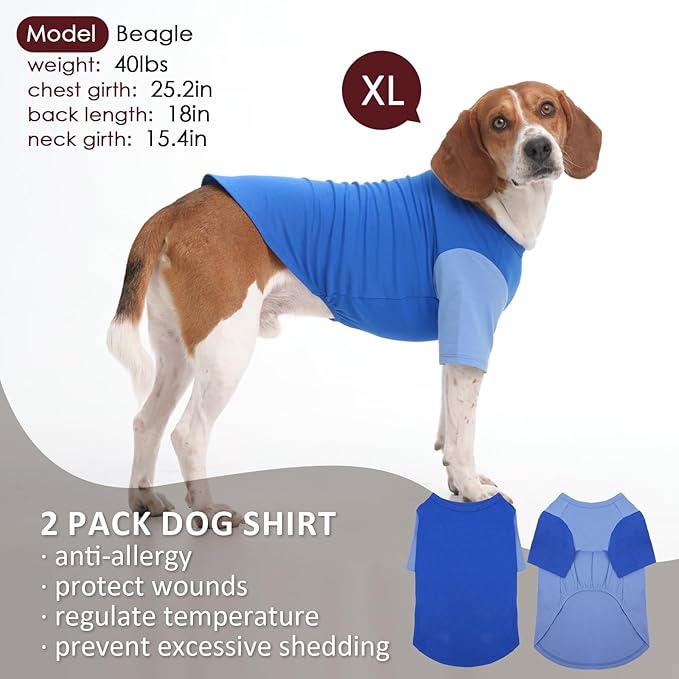 2 Pack Dog Shirt for Medium Dogs - Soft Breathable Summer Cool Tee, Lightweight Comfortable Clothes for Sensitive Skin, Jack Russell, Shihtzu, Indoor Lounging, Walking, Park Play, Blue