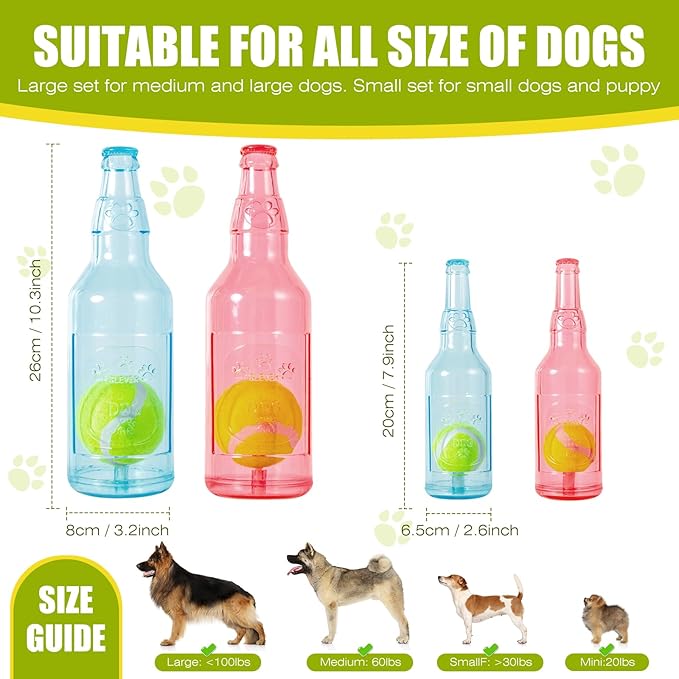 Dog Toy, Dog Squeak Toy, Floating Dog Toy, Interactive Fetch Toy for Play and Training, Bottle Shape with Tennis Ball Inside (Single Small)