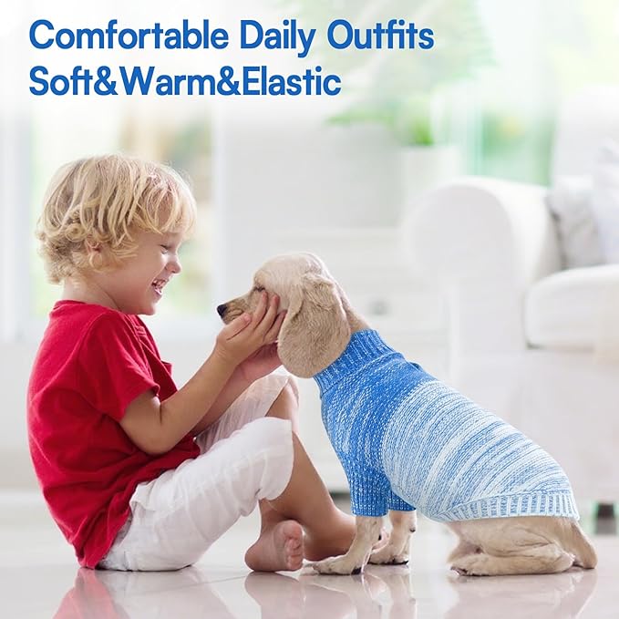 Queenmore Small Dog Sweater, Knitted Pullover Puppy Sweater,Cold Winter Pet Sweaters for Dog Girls Boys, Soft Turtleneck Knit Sweater with Leash Hole,Long Sleeves Christmas DogSweater(Royal Blue,XS)