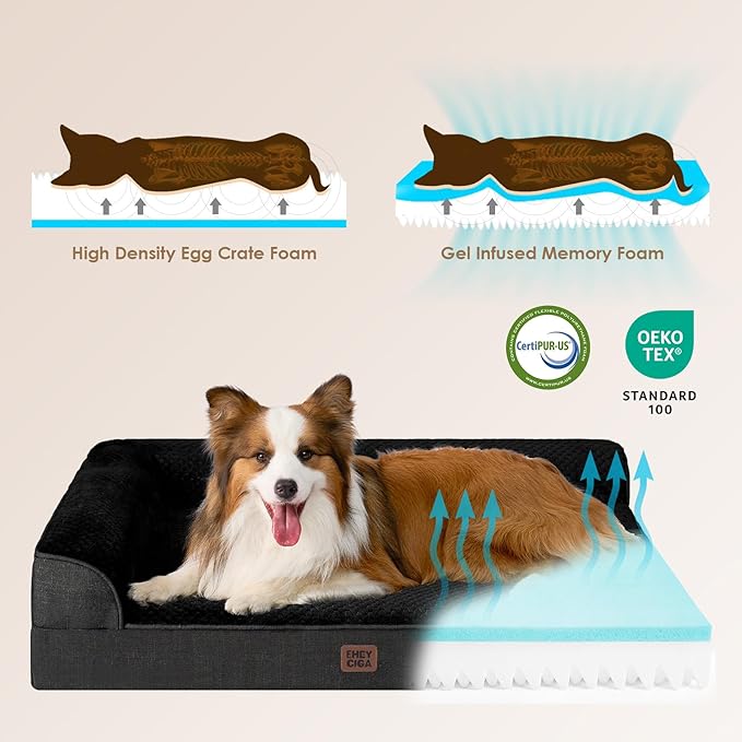 EHEYCIGA Memory Foam Dog Bed Medium Sized Dogs, Waterproof Dog Bed Orthopedic with Washable Removable Cover, Non-Slip Pet Bed Couch for Crate, 30x20x6 Inches, Black