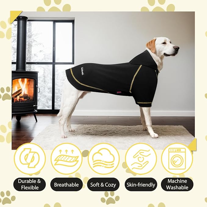 Basic Dog Hoodie Sweatshirts, Pet Clothes Hoodies Sweater with Hat and Leash Hole, Soft Cotton Outfit Coat for Large Medium Small Dogs, Black (XX-Large)