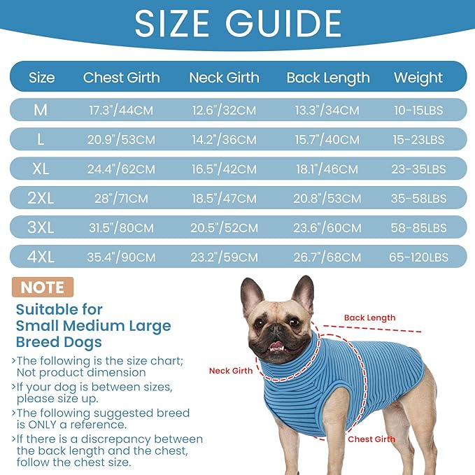 ROZKITCH Striped Dog Sweater,Cute Pet Shirt Stretchy Comfort Fit for Doberman, Rottweiler, Great Dane etc All-Day Wear BlueStripe 4XL