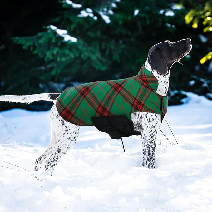 Kuoser Waterproof Dog Coat, Reversible Dog Jacket for Small Dogs, Adjustable Durable Doggie Winter Coat Warm Cozy Puppy Cold Weather Apparel from Small to Large Breed, Christmas Green S