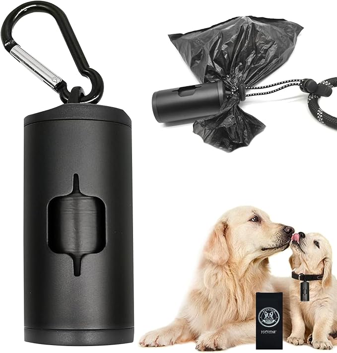 Metal Dog Poop Bag Holder Aluminum Dispenser for Leashes, Hiking & Travel, Lightweight Scratch-Resistant with 3 Attachments and 195 Bags (Black, 1 Holder 15 Bags)
