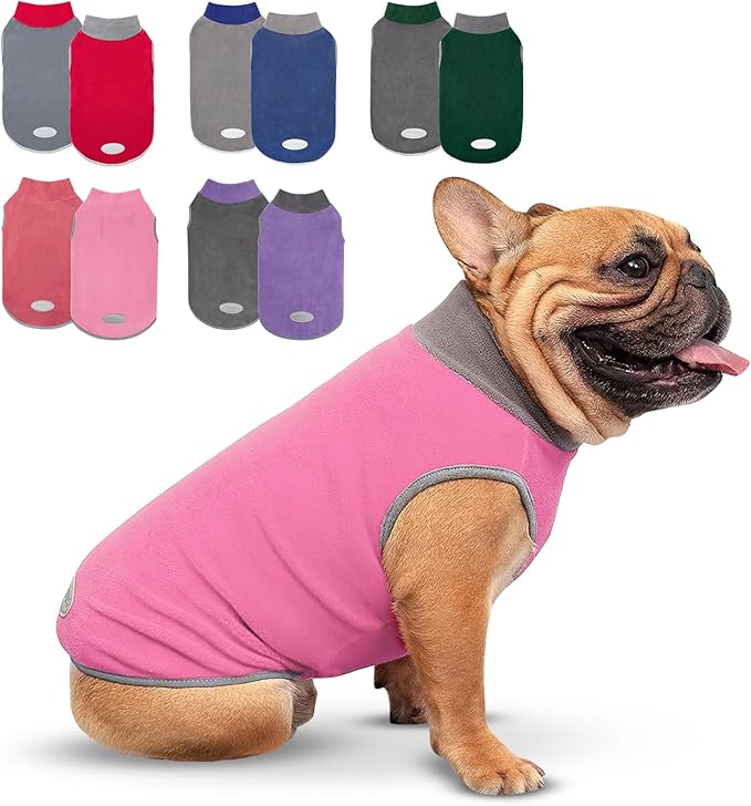 cyeollo 2 Pack Dog Sweaters Fleece Sweatshirt Stretchable Reflective Pet Sweater Dog Clothes for Small Puppy Dogs Girl Cats Size S Pink & Grey