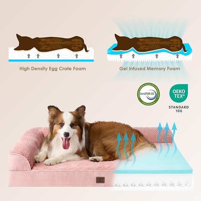 EHEYCIGA Memory Foam Dog Bed XLarge Sized Dogs, Extra Large Dog Bed Orthopedic with Washable Removable Cover, Waterproof XL Pet Bed Couch, 44x33x6 Inches, Pink