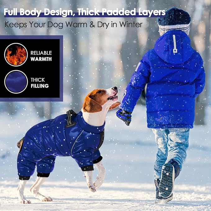 AOFITEE Dog Coat, Waterproof Dog Winter Jacket, Warm Fullbody Small Dogs Snowsuit, Winter Coat for Small Dogs, Zip Up Pet Puffer Jacket Fleece Vest, Outdoor Reflective Pet Snow Jackets, Blue XL