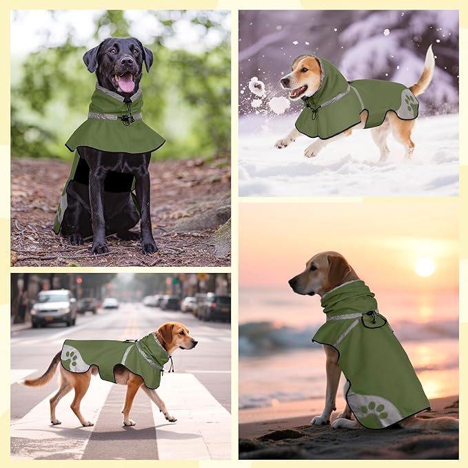 Dog Raincoat for Small Dogs, Adjustable Rain Jacket for Dogs, for Adventures, Walking, Hunting（S,Dark Green）
