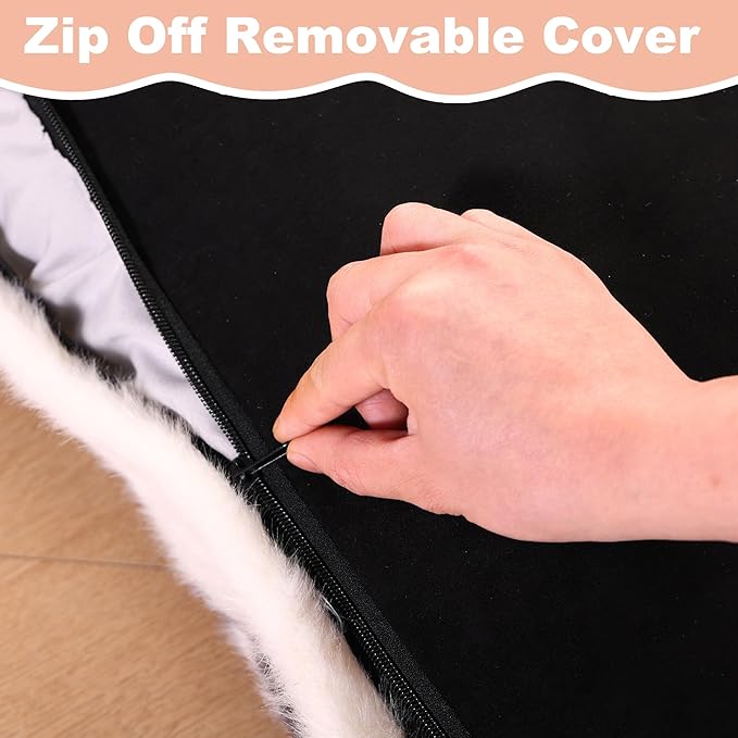 Bedfolks Plush Waterproof Dog Crate Bed, Removable Washable Cover, Faux Fur Pad for Small Dogs & Cats, 17"x12", Black-White Cowhide