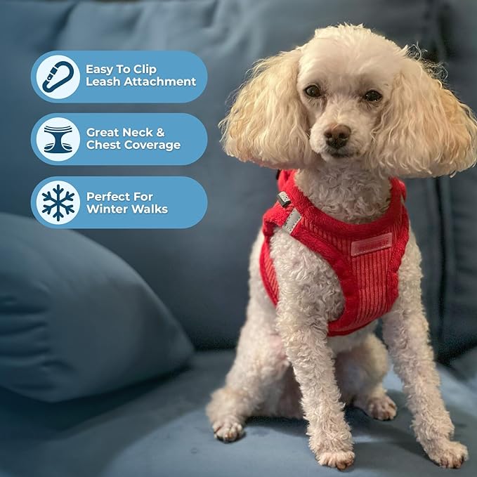 Voyager Step-In Plush Dog Harness – Soft Plush, Step In Vest Harness for Small and Medium Dogs by Best Pet Supplies - Harness (Red Corduroy), M (Chest: 16 - 18")