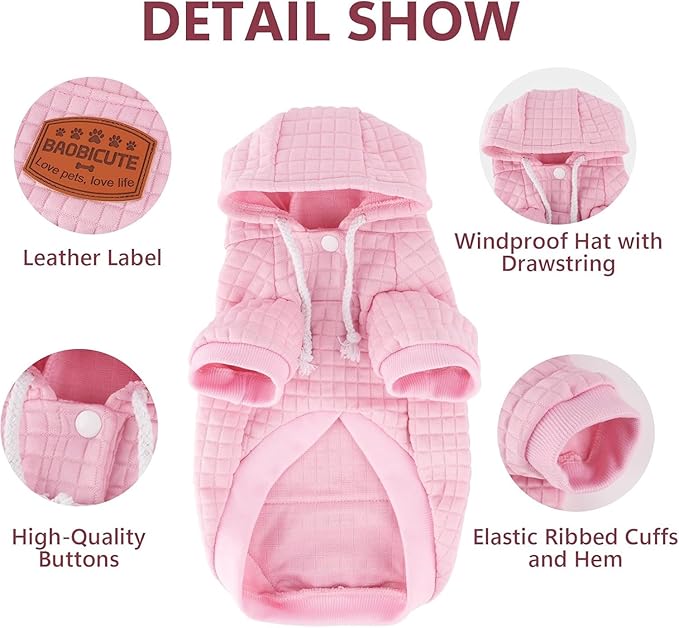 2 Pack Dog Hoodie Sweaters for Small Medium Dogs Warm Dog Clothes for Large Dogs Soft Waffle-Like Laminated Sweatshirt Bulldog (Pink, S/M (Back: 13",Chest: 18.5", Neck: 12"))