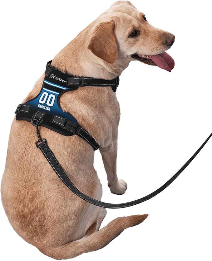 Custom Carolina Dog Harness with Reflective Stripes Personalized Name and Number Dog Vest Harness with Pet Traction Rope for Small Medium Large Dog