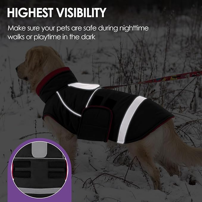 SUNFURA Dog Coat, XXXL Dog Winter Jacket, Warm Snow Jacket for Extra Large Dogs, Reflective Puffer Coats Waterproof Snowsuit for Great Dane, Black XXX-Large