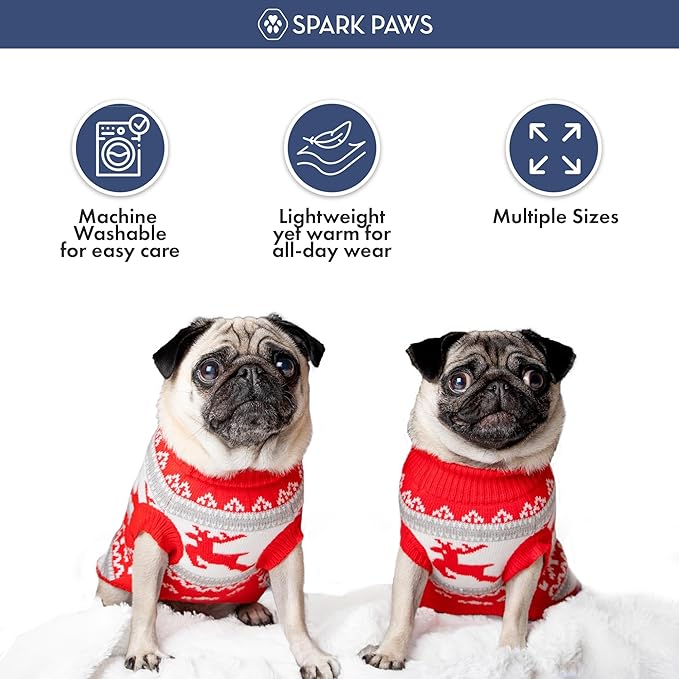 Spark Paws Christmas Dog Sweater - Ultra Soft Holiday Knit Sweater for Small, Medium & Large Dogs, Cute Pet Sweater for French Bulldogs & Big Dogs, Potty V Cut Design Jacket (Winter Wonderland, XL)