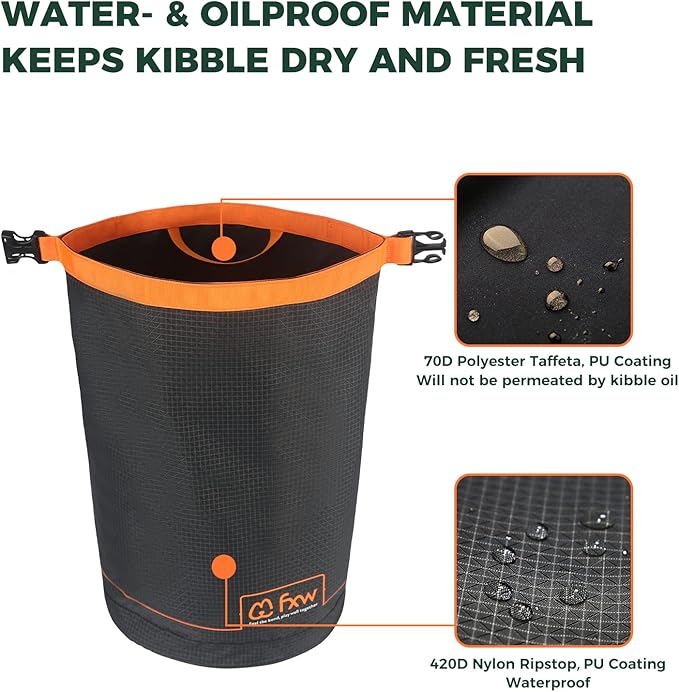 FXW Dog Food Travel Bag，Large Capacity for Travel Kibble Storage Perfect for RV Road Trips, Camping, Longterm Dog Boarding Gear Accessories Gray, 21 Cups