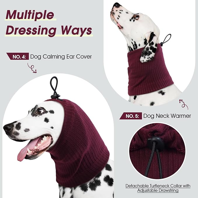 ROZKITCH Dog Shirt with Hoodie Dog Ears Cover 2 in 1, Soft Lightweight Dog Striped T Shirt Pullover Dog Tank with Detachable Ear Wrap, Dog Hoodie Tshirt Dog Boy Girl, Stretchy Sweater WineRed XL