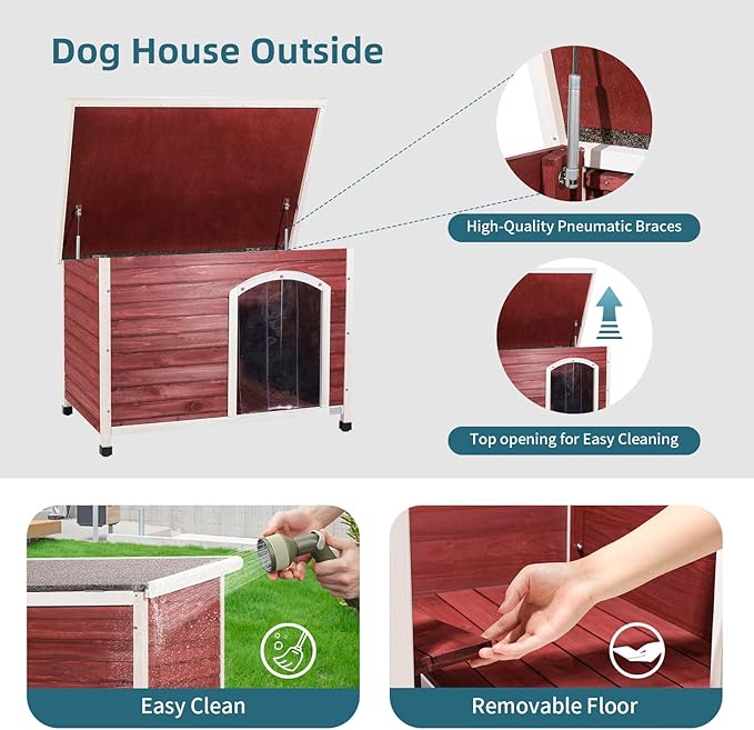Petsfit Weatherproof Wooden Outdoor Dog House, Large, 1-Year Warranty