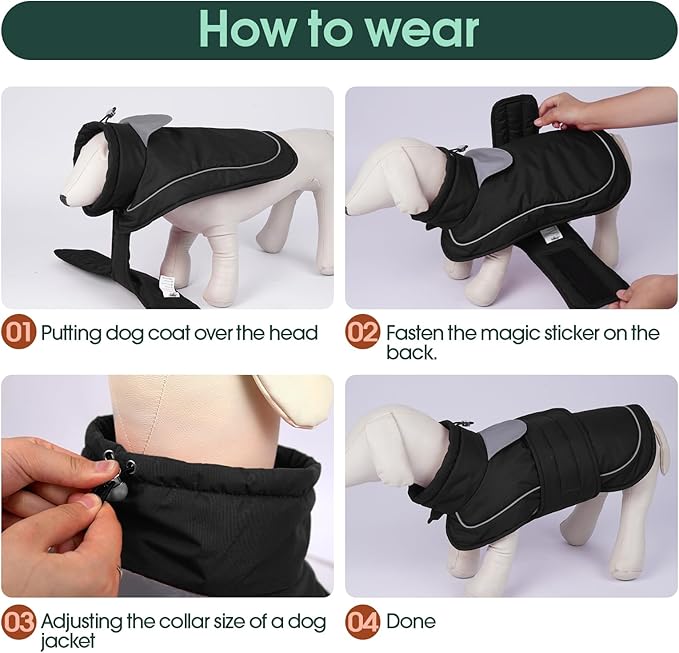 Kuoser Dog Coat, Dog Jackets for Small Dogs, Winter Reflective Puppy Puffer Jacket, Waterproof Dogs Snowsuit with Fleece Lining, Turtleneck Pet Vest Apparel for Cold Weather