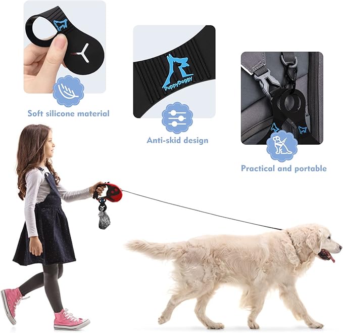 PuppyDoggy Dog Poop Bag Holder for Leash Waste Bag Carrier Dog Poop Bag Dispenser for Walking Running Bicycle Accessory 2 pieces (Pink)