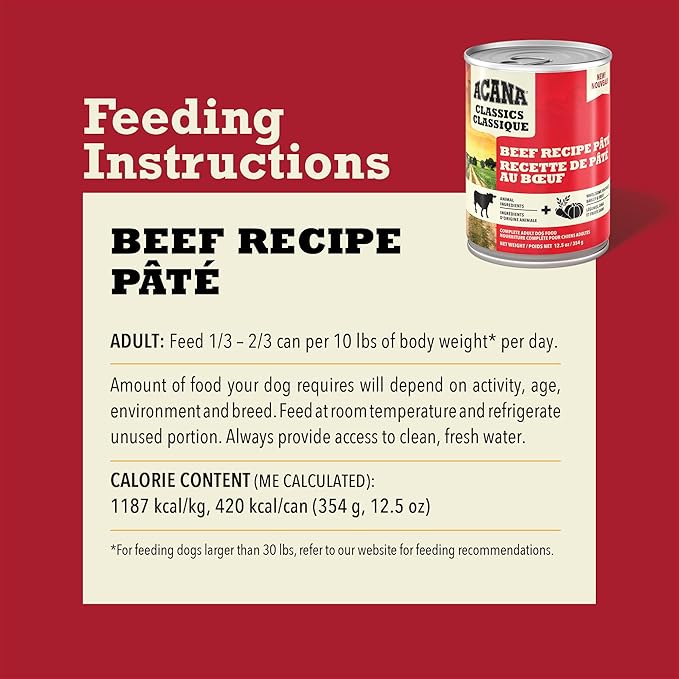 ACANA Classics Pate Wet Dog Food Beef Recipe 12.5oz Cans (12 Count)