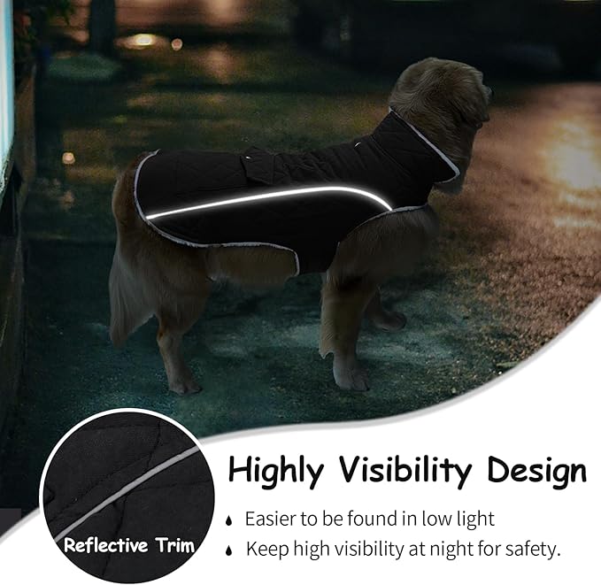 Malier Dog Winter Coat, Windproof Dog Cold Weather Coats with Real Pocket, Winter Extra Warm Pet Coat Fleece Jacket Reflective Clothes for Small Medium Large Dogs and Puppy (Black, Small)