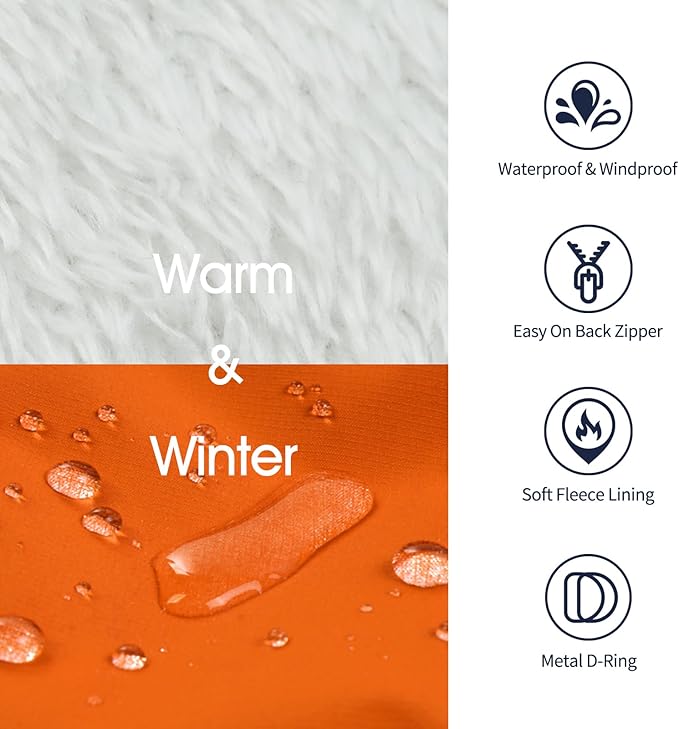 IECOii Dog Coats for Small Dogs Winter Harness Zip Up - Orange,XSmall - Warm Fleece Lined Small Dog Winter Coat with D Ring,Waterproof Puppy Coats Dogs Snow Jackets Snowsuit Chihuahua Papillon Maltese