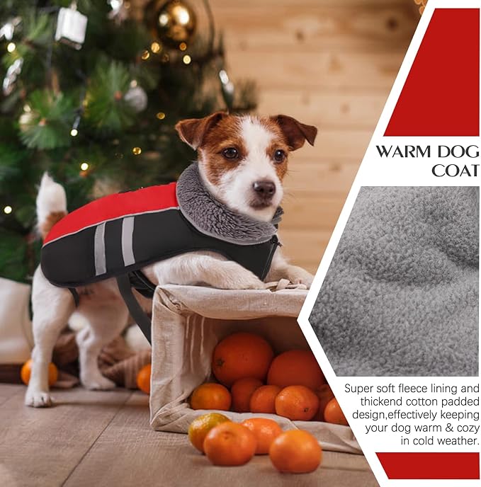 QBLEEV Warm Dog Coat Reflective Dog Winter Jacket, Waterproof Windproof Dog Turtleneck Clothes for Cold Weather Thicken Fleece Pet Dog Snowsuit Christmas Dog Vest Apparel for Small Medium Large Dogs L