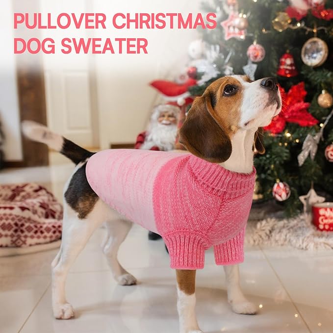 Queenmore Small Dog Sweater, Knitted Pullover Puppy Sweater,Cold Winter Pet Sweaters for Dog Girls Boys, Soft Turtleneck Knit Sweater with Leash Hole,Long Sleeves Christmas DogSweater(Pink,S)