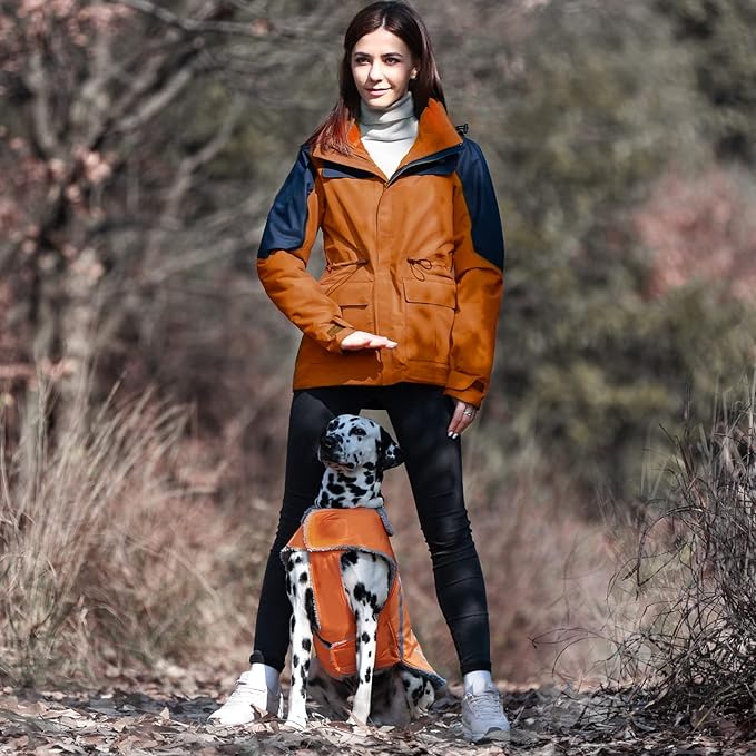 VIVAGLORY Frostfit Dog Coat, Dog Jacket for Winter & Cold Weather, Warm Fluffy Fleece Lined Water Resistant Reflective for Puppy, Coat with Velcro Fastening & Leash Hole, XXS, Orange