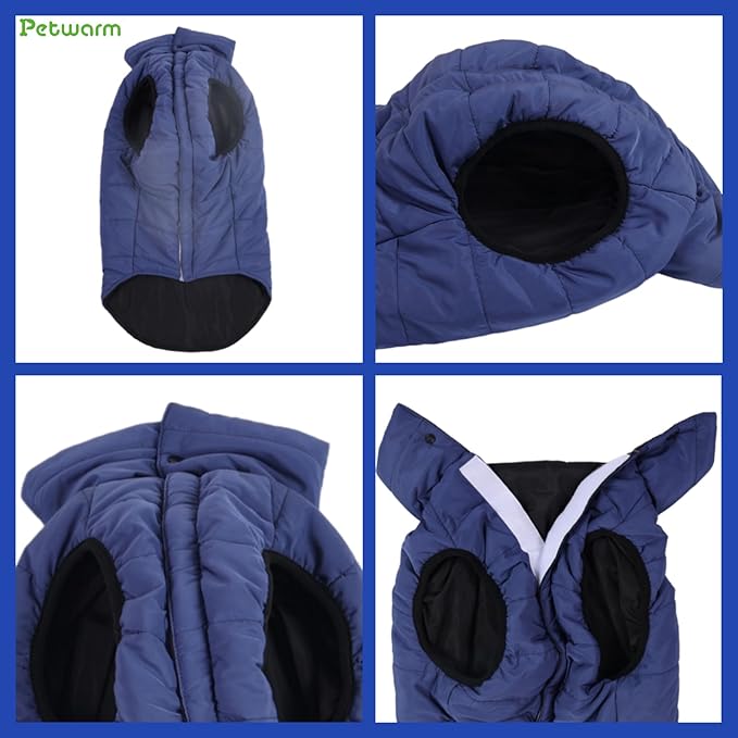 PetWarm Reversible Dog Cold Weather Coats, Waterproof Dog Puffer Vest, Vest for Dogs with Hook-and-Loop Strap, Windproof Outdoor Coat for Winter Walks and Snowy Days, Blue, 2XL