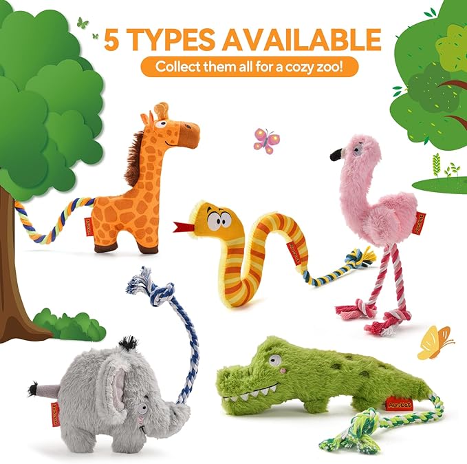 AUSCAT Plush Dog Rope Toy, Durable Squeaky Dog Toys for Puppy Small Medium Dogs (Not for Aggressive Chewers), Giraffe