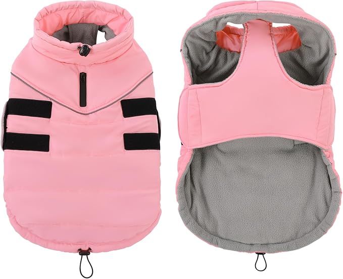 Peferhouse Dog Warm Winter Coats for Large Dogs, Dog Cold Weather Coat Dog Windproof Reflective Jacket with Harness Hole Thick Dog Vest Jacket Pink L