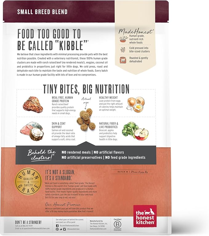 The Honest Kitchen Whole Food Clusters Small Breed Grain Free Beef Dry Dog Food, 4 lb Bag