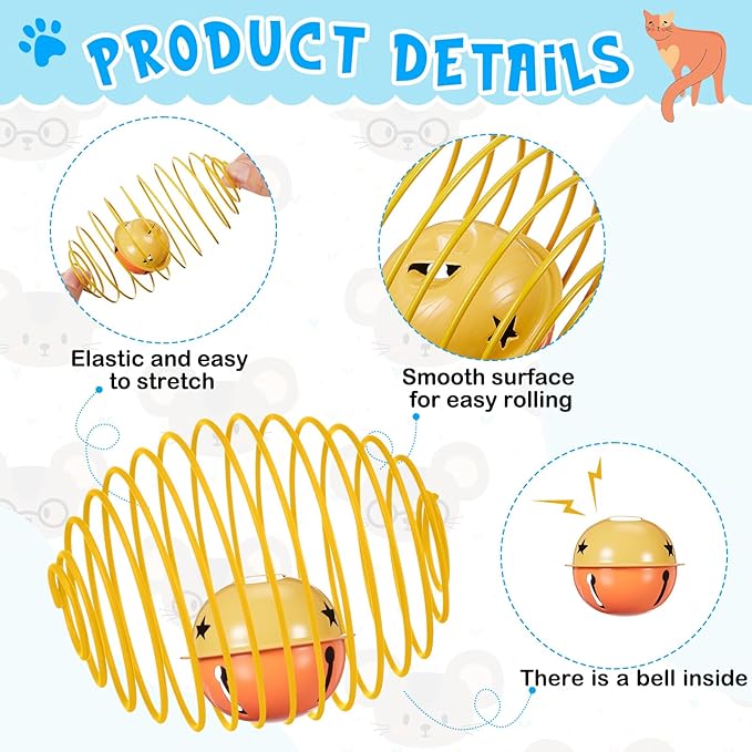 Jecery 5 Pcs Halloween Cat Spring Balls Toys Stretchable Rolling Balls Colorful Playful Coils Interactive Spring Action Toy Caged Rats for Kitten Cat Pet Supplies(Bell,Multicolor,5 Pcs)