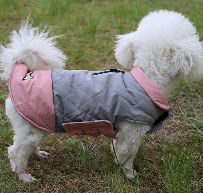 Reversible Dog Coats for Large Dogs Waterproof Warm Dog Jacket for Cold Winter,Pink and Grey XL