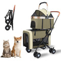 Foldable Double Pets Stroller for Dog Portable Cat Strollers for Small Medium Pet with Detachable Carriers Flexible Lockable Wheels Lightweight Dogs Jogger Strolling Cart Up to 77Lbs (Green)