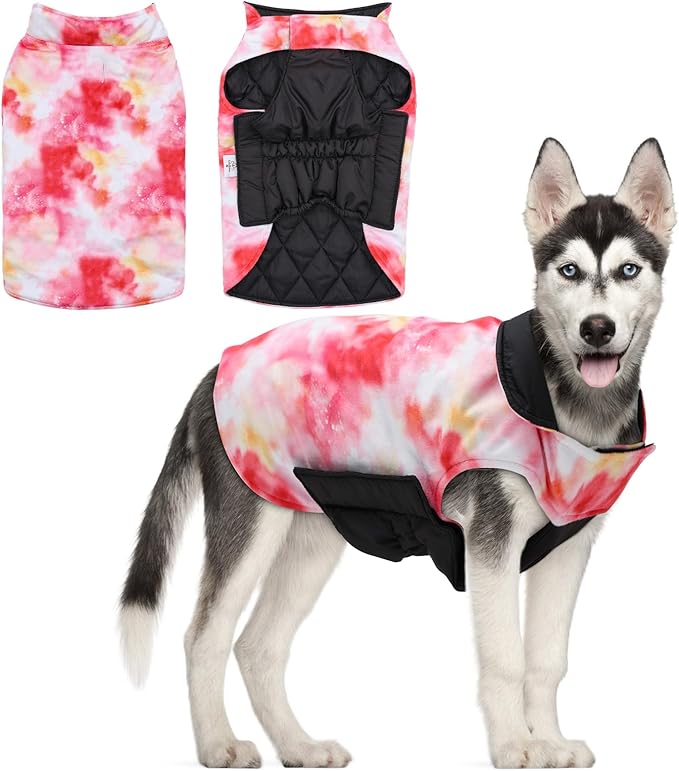 GMF Bone Winter Dog Jacket - Reversible, Soft, Thick & Windproof - Small to Large Sizes - Waterproof - Leash Hole - Cold Weather Coats
