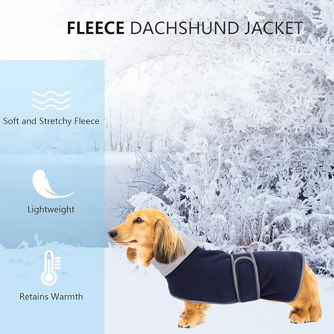 Geyecete Dachshund Sweaters - Dachshund Coat Perfect Winter Dog Jacket with Padded Fleece Lining and High Collar, Snowsuit with Adjustable Bands - Navy - S